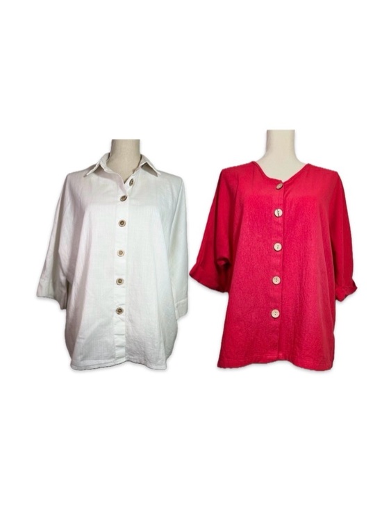 SHEIN Tops - 2 - Tops Bundle - 1- Red Linen/Cotton and 1-White Cotton Button Down Large